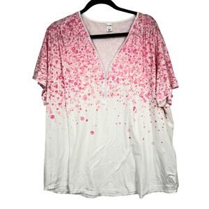 Pink Lady Floral Short Sleeve Blouse Womens 2X Boho Shirt Top Casual Classic